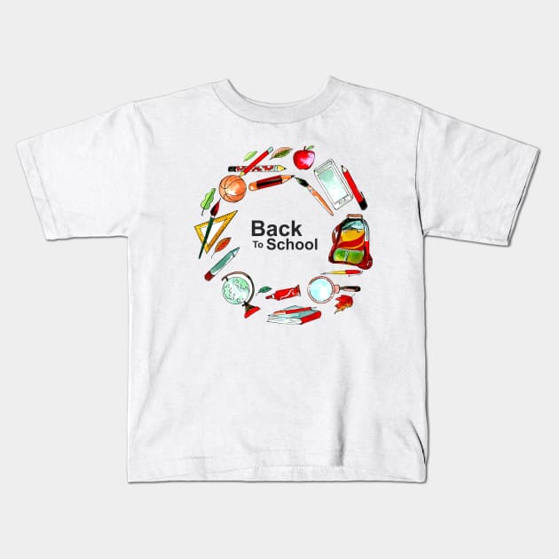 Back To School Background Circle Kids T-Shirt by Mako Design 